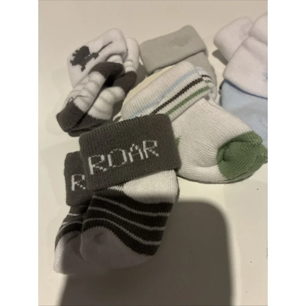 Infant Boy Socks Bundles- 8 Pairs/Gray, Stripes, Dino & ROAR Designs
